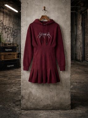 Daily Paper Lottie Hooded Mini Dress Purple Large Cotton Jersey NWT